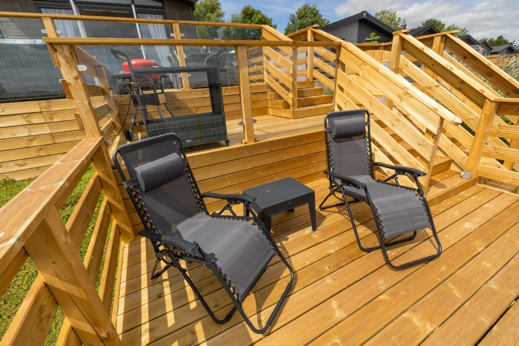 Sun loungers on the decking