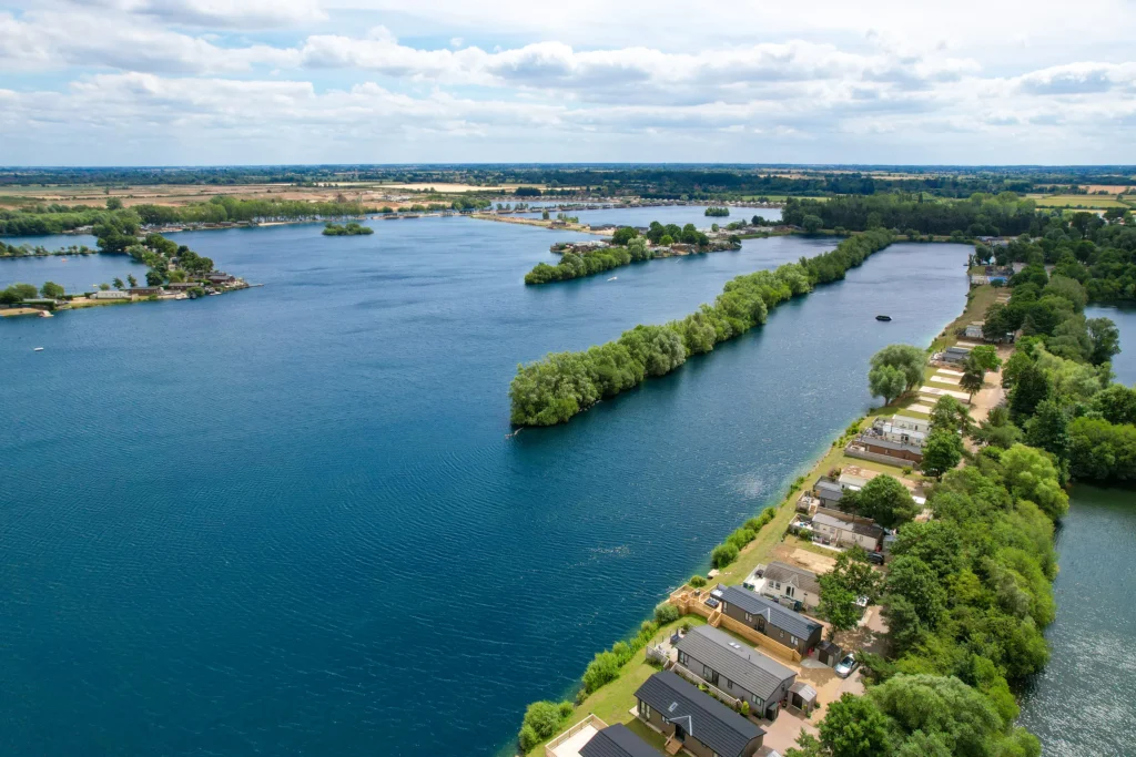 Aerial view of the lakes and lodges